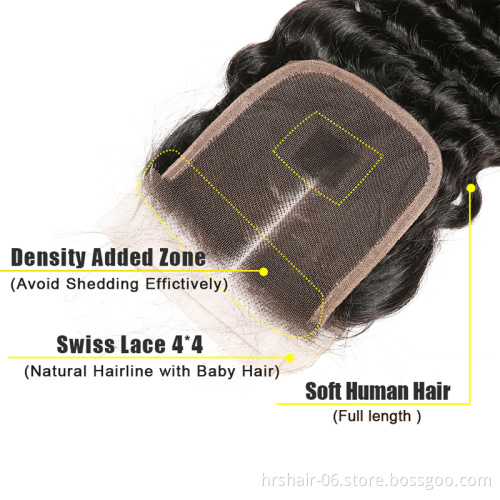 Raw virgin wholesale unprocessed cuticle aligned human brazilian hair water wave HD lace closure 4*4 and bundles